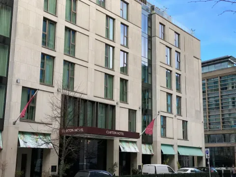 The front of the Clayton Hotel viewed from the opposite side of the Station Road. 