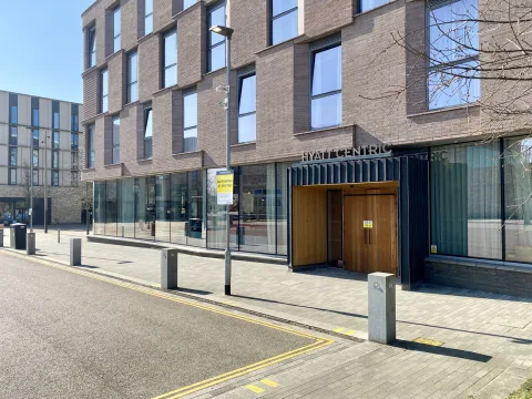 Hyatt Centric Cambridge modern hotel entrance taken fro the street.