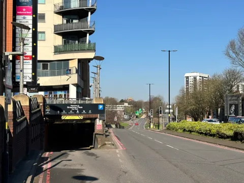 The entrance to the Broadway Plaza car park is fairly inconspicuous and off the busy Ladywood Middleway